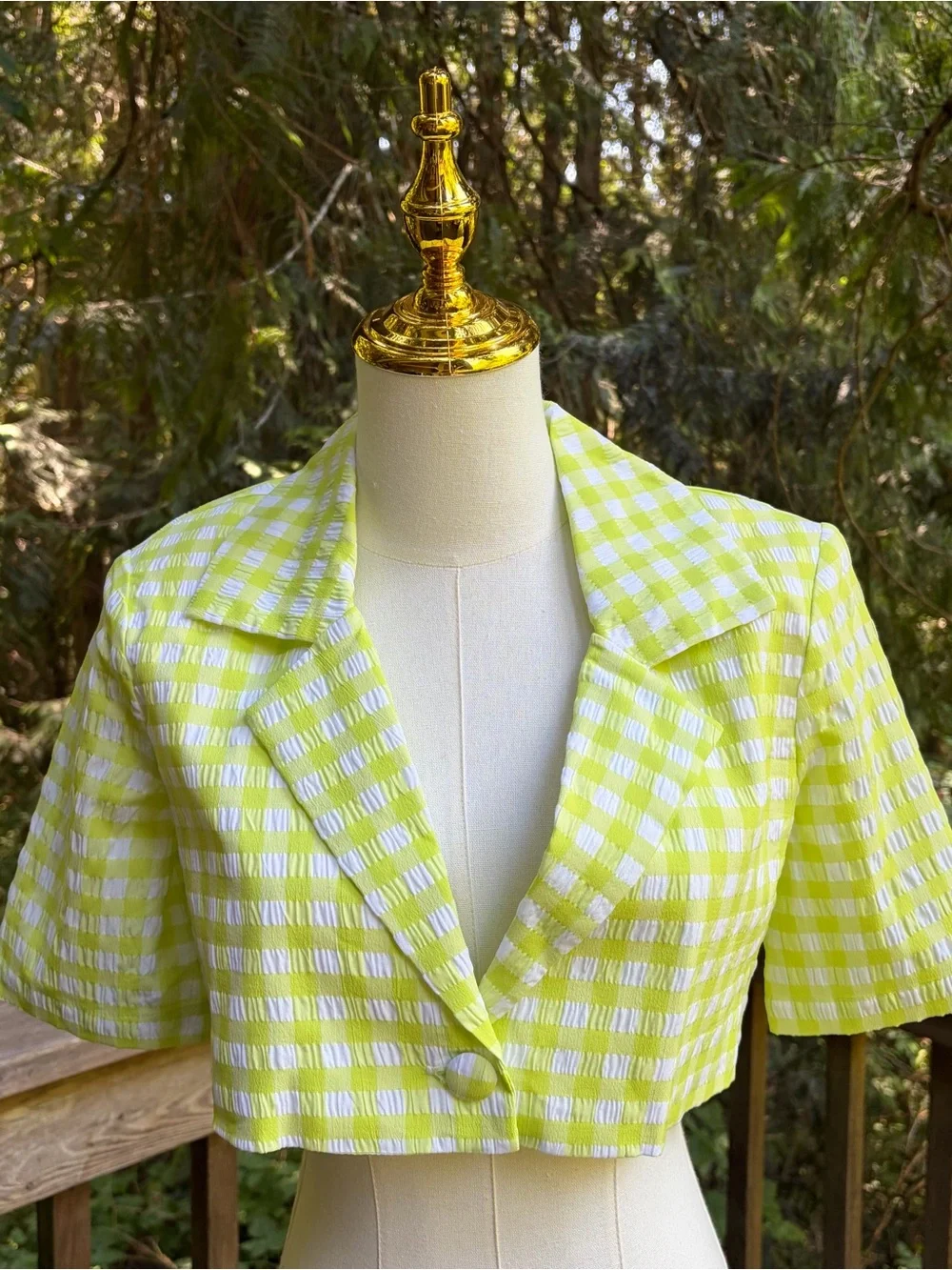 For Love & Lemons Cropped Gingham Short-Sleeve Blazer NWT - Picture 3 of 7